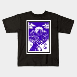 The Raven's Gift - White Outline, Blue Version Kids T-Shirt